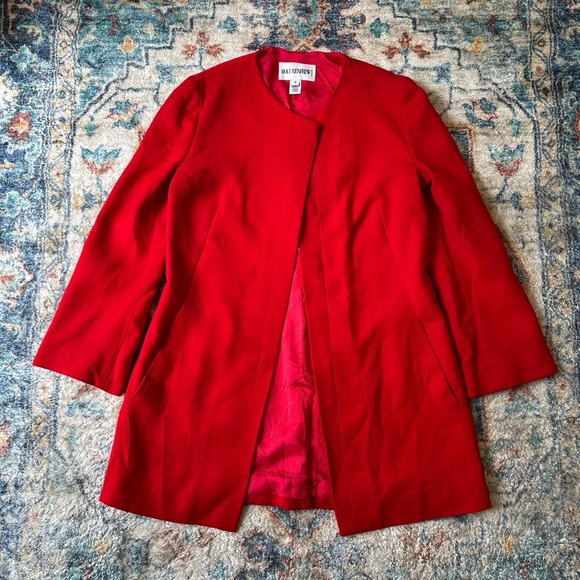 Vintage Jackets & Blazers - Vintage Holt Renfrew Red Wool Long Coat Medium